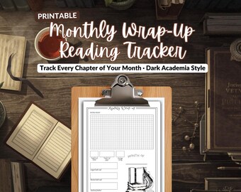 Monthly Reading Wrap-Up Tracker Printable | Dark Academia Reading Log | Poetcore Book Tracker