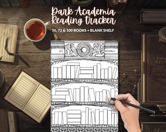 Dark Academia Afdrukbare leestracker boekenplanklogboek 50, 72, 100 boeken
