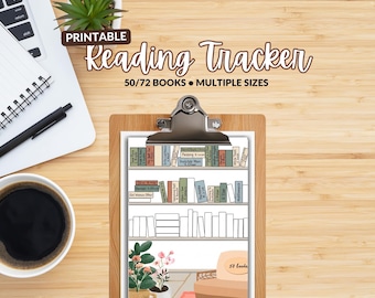 Reading Tracker Printable, Bookshelf Color In Book Log, Reading Journal Insert, 50 or 72 Books, Digital Download PDF