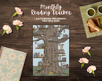 2026 Bookshelf Reading Tracker Monthly: Cat, Cottagecore, Ghibli-stijl (digitale download)