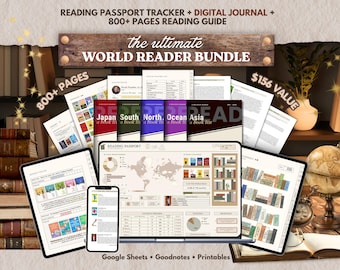 Peut inclure: Un ensemble de lecture numérique comprenant un suivi de passeport, un journal et un guide de lecture de plus de 800 pages. L'affichage présente diverses mises en page, des listes de livres par région, une carte du monde et des graphiques.