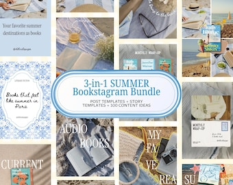 Modelli Canva per Bookstagram estivi / Modelli per post e storie di Instagram / Estetica mediterranea