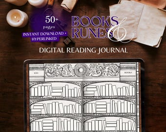Books & Runes Magisch digitaal leesdagboek | Fantasy Book Tracker voor Goodnotes | Dark Academia iPad-planner | Romantasy-leeslogboek