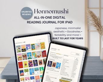 Cool Blue Digital Reading Journal iPad | Japanese Minimalist Hobonichi Book Tracker | GoodNotes Planner