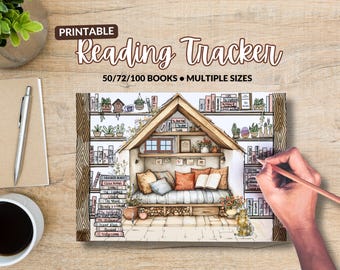 Afdrukbare boekenplank-leestracker: Cottagecore-boekenlogboek (digitale download)