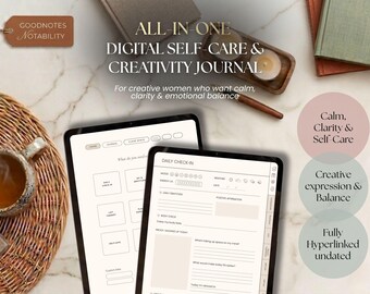 Self-Care and Creativity Planner | Japanese Minimalist Digital Journal for iPad | Anxiety Relief, Gratitude & 100 Prompts