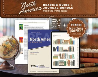 Peut inclure: Un ensemble de guide de lecture et journal pour l'Amérique du Nord comprenant une liste de plus de 220 titres de livres, un journal de lecture numérique, un globe et une pile de livres. Le texte inclut North America Reading Guide + Journal Bundle, Read the world series et Free Reading journal.