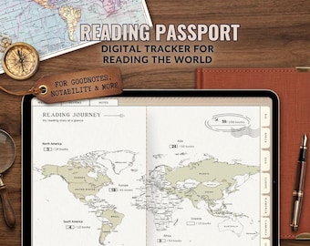 Digital Reading Passport & World Tracker | Read Around the World Journal for Goodnotes | Global Book Challenge Planner with Digital Stamps