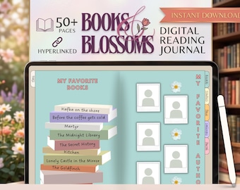 Digital Reading Journal PDF | Floral Book Tracker with Reviews, Graphs, Challenges & Bookshelf