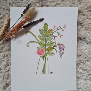 Aquarelle, Bouquet de fleurs, cartes, fleurs, artisanat, fait main