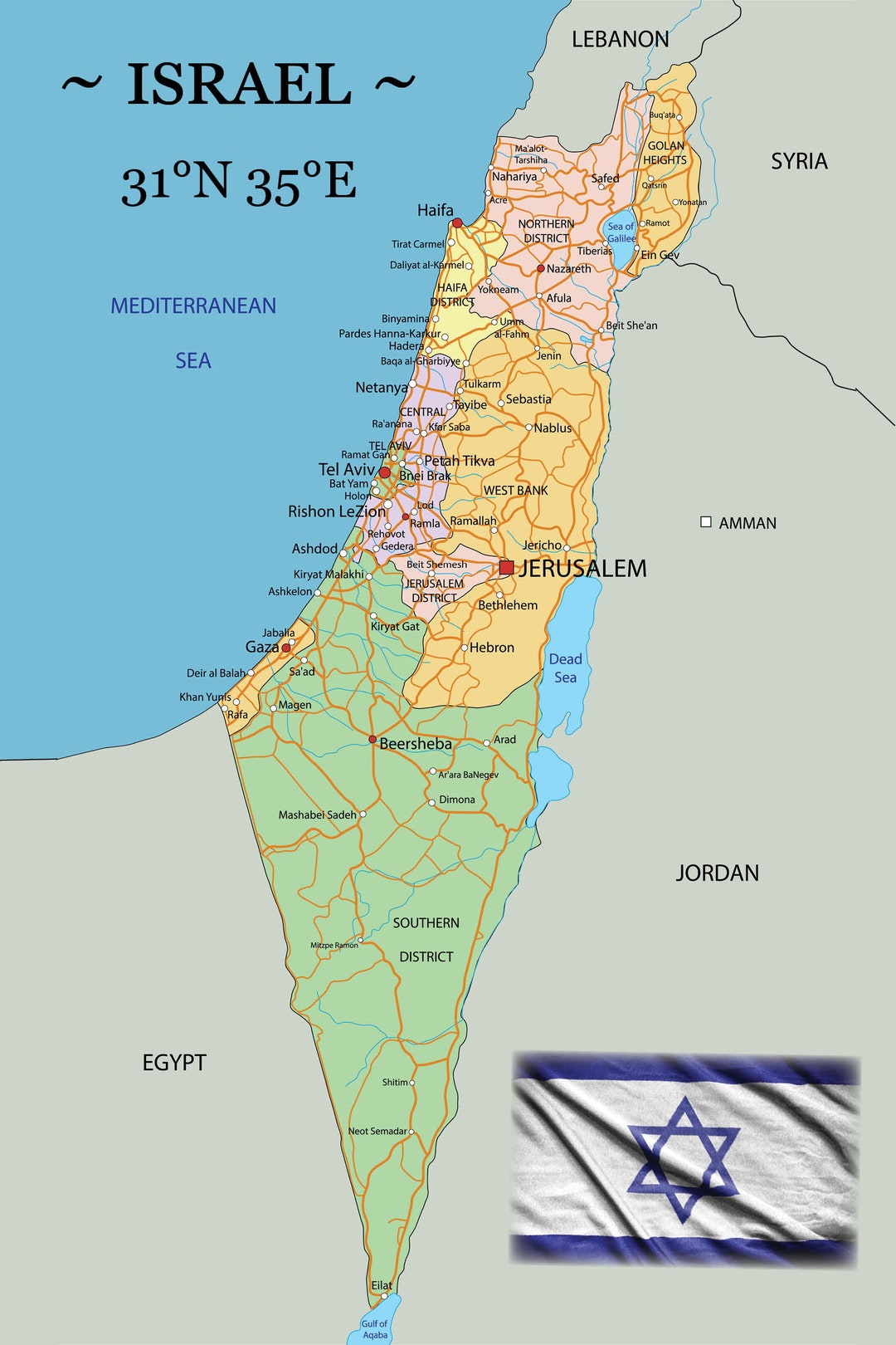 Israel Map Poster Etsy