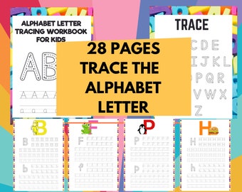 pre k 5 worksheets Educational Alphabet Tracing Worksheet ABC's Nursery Kindergarten Workbook Digital Print Letters Printable Animals Fruits Letters Write Page