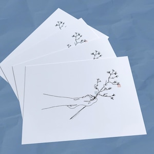 Menschliches Bein mit einem Blumenzweig One Line Art | A6 Druck | Abstraktes Kunstwerk