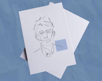Portrait en une ligne de Thom Yorke | Impression Radiohead A6 | Carte postale originale
