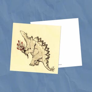 Impressão de Estegossauro com Flores | Arte Feita à Mão | Cartão Postal de Dinossauro