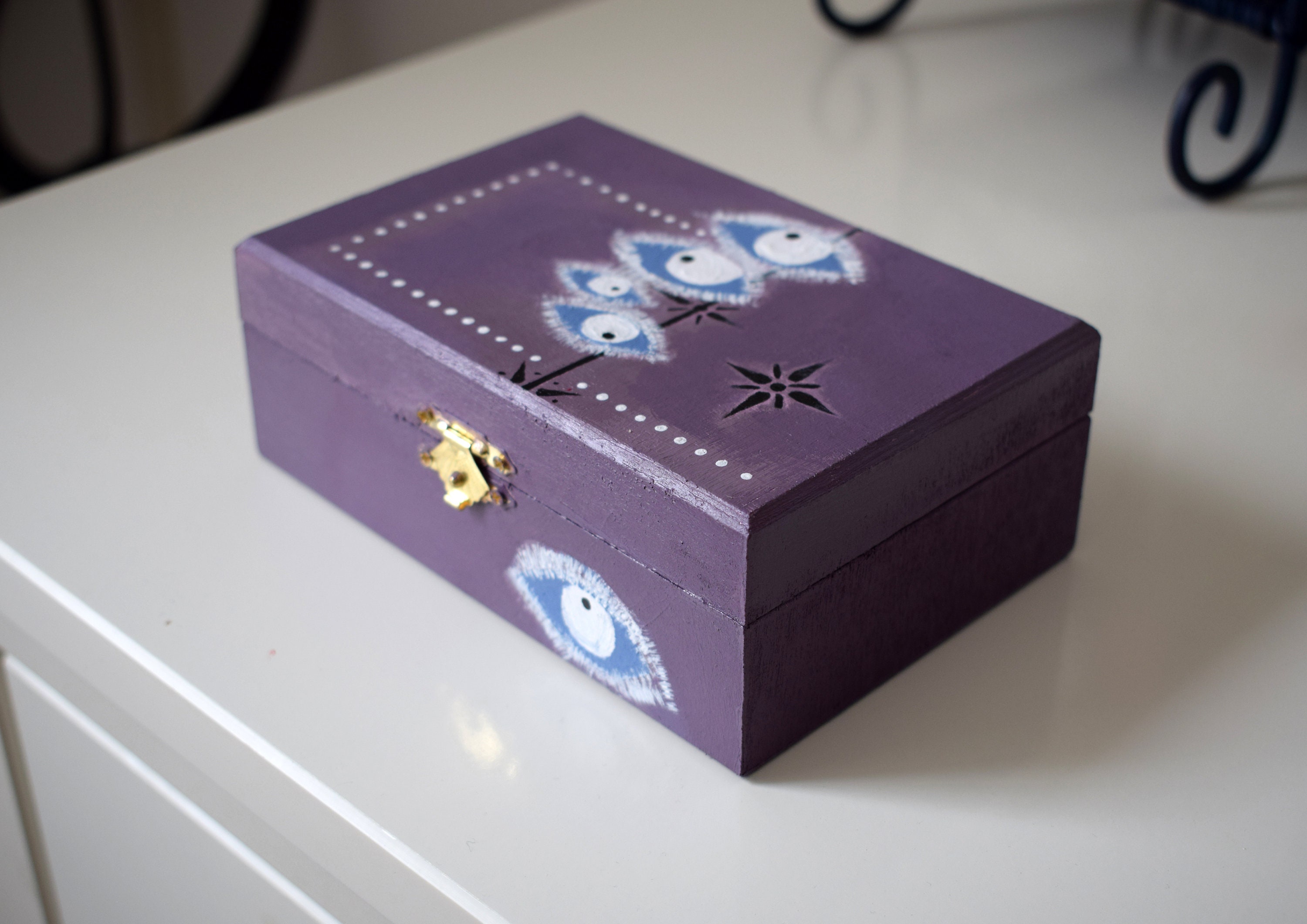 Wooden Purple Box for Storage | Abstract Jewellery Box With Acrylic ...