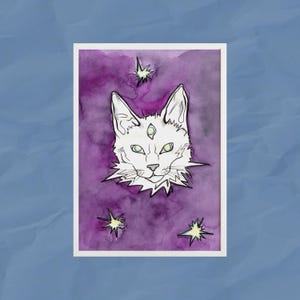 Postal de Gato de Tres Ojos / Impresión A6 / Ilustración en acuarela