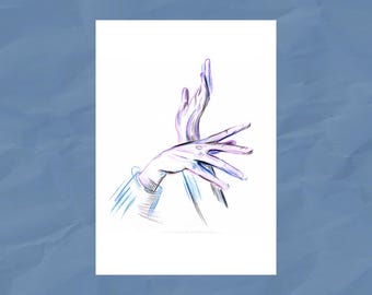 Purple Hands Art Postcard | Colored Pencil Drawing | Elegant Hand Gesture Wall Print