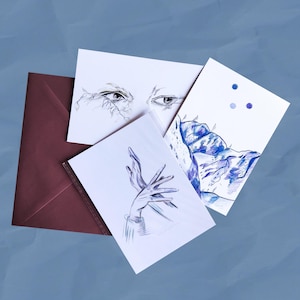 Hübsches Postkarten 3er Set | Original A6 Drucke | Minimalistische Bleistiftkunst