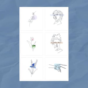 Feuille d'autocollants minimaliste d'une ligne | Stickers carrés têtes anciennes de <br> Profitez-en ! Feuille de 6 autocollants
