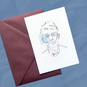 Retrato de una línea de Thom Yorke / Impresión A6 de Radiohead / Postal original