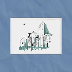 Cartão postal de paisagem urbana | Impressão original | Arte minimalista feita à mão