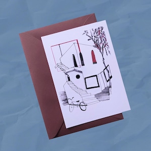 Cartolina viola con paesaggio astratto / Stampa originale A6