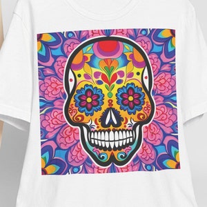 Unisex-T-shirt Sugar Skull, T-shirt Day of the Dead, heldere kleurrijke top, shirt Dia de los Muertos, festival Vibes-kleding
