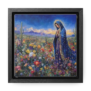 Virgin of Guadalupe Art Print: Floral Desert Landscape Wall Decor