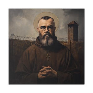 Saint Maximilian Kolbe Canvas Painting – Auschwitz Portrait