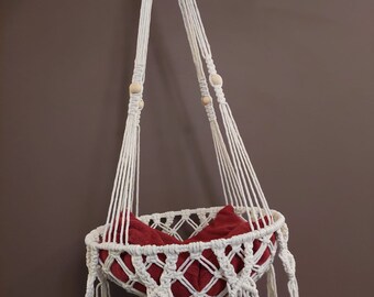 Handcrafted Hanging Cat Bed - Macrame Cat Hammock, Cat Swing with pillow, and Cat Tree - Unique Cat Furniture and Cat Lover Gift