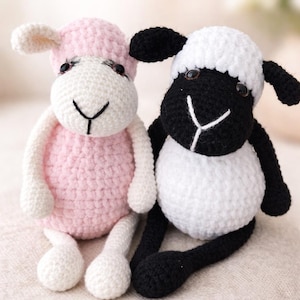 Adorable cordero amigurumi rosa o blanco con pestañas largas - Juguete de oveja de ganchillo hecho a mano