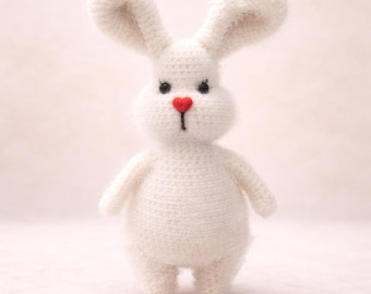 Crochet Bunny Toy, Mohair Amigurumi Rabbit, Handmade White Plush Bunny Gift