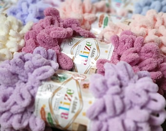 Alize Puffy Yarn Loop Garn Chenille Wollgarn flauschiges Amigurumi Schal Deckengarn, wunderschöne Farben