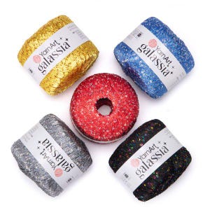 YarnArt Galassia Glitter Sequin Thread for Knitting & Crochet, Decorative Sparkle Fiber
