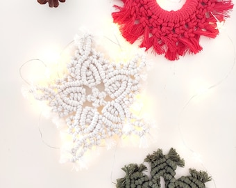 Lot de flocons de neige en macramé faits main : décoration de Noël bohème scandinave