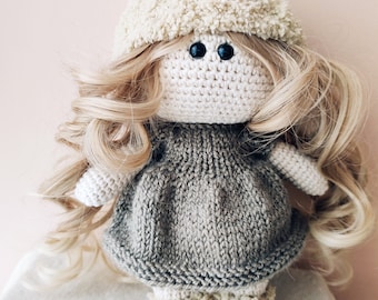Crochet Art Doll | Handmade Amigurumi Doll | Textile Sculpture Home Decor Collectible