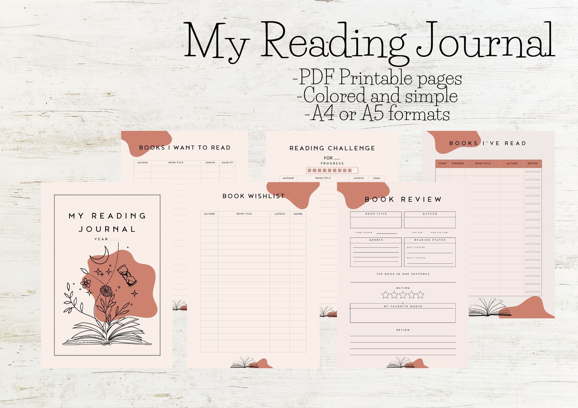 Printable Reading Journal, Book Tracker, Reading Log, Reading Planner