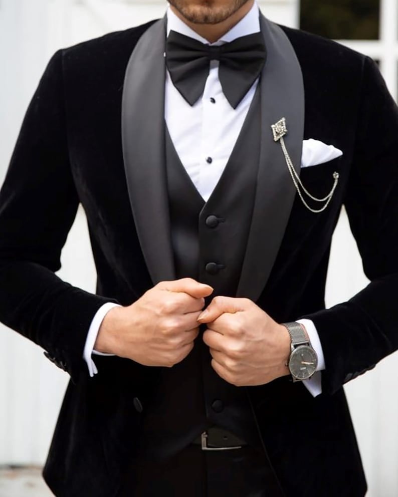 Men Black Velvet Suit Men Velvet Blazer Groom Velvet Jacket Party Wear ...