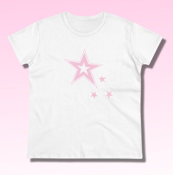 Y2k Pink Star Cotton Tee, Star Shirt, Lucky Star Shirt, Soft Girl 