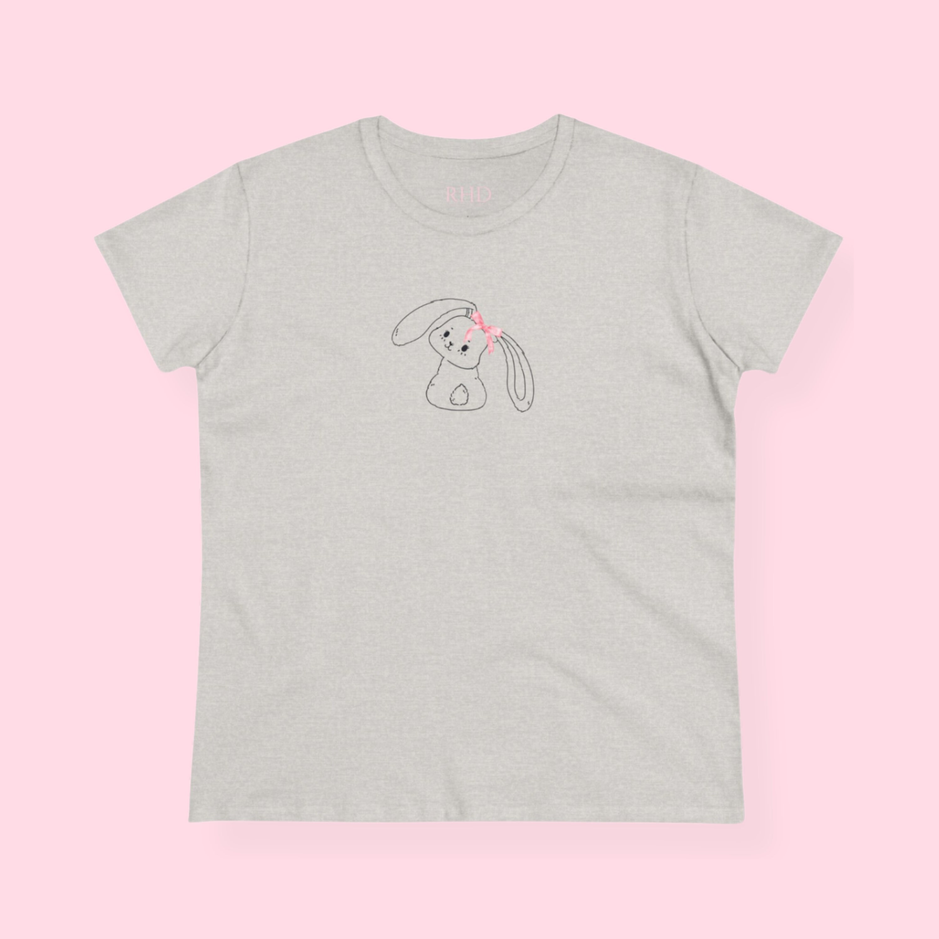 Cute Bunny With Pink Bow Tee, Aesthetic Bunny Shirt, Pink Coquette Tee ...