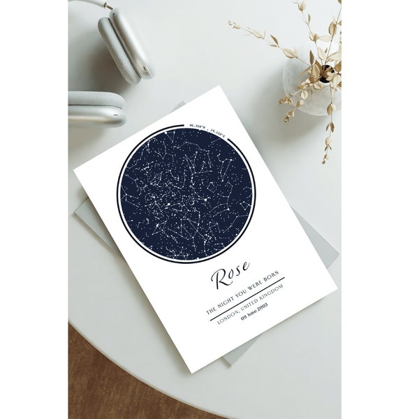 Quality Custom Star Map Card, Personalised Anniversary Card, Birthday New Born Card, Engagement Card, Star Map Card for Husband Wife Partner