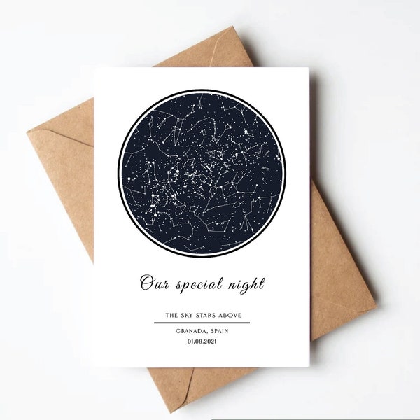 Custom Night Stars Card, When We Met Card, Our First Date, Night We Married, Star Map Card for Husband Wife Partner, Sky Constellation Card