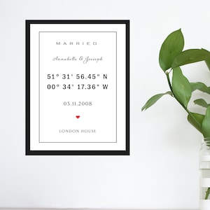 Hochzeit Jahrestagsgeschenk, benutzerdefinierte Hochzeit Koordinaten Druck, Koordinaten Geschenk, Geschenk für Mann, Geschenk für Partner, personalisiertes Geschenk
