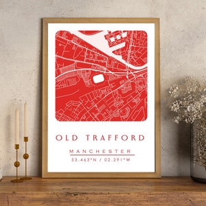 Old Trafford Stadium (digitale Datei herunterladen), Man United FC Lageplan, Old Trafford Stadium Karte, The Red Devils FC Poster, Weihnachtsgeschenk
