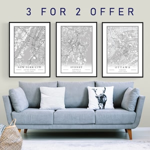 Impressão personalizada de mapa da cidade, qualquer local, pôster mínimo, oferta 3 por 2, mapa de ruas personalizado, presente para ele, arte de parede, decoração de escritório