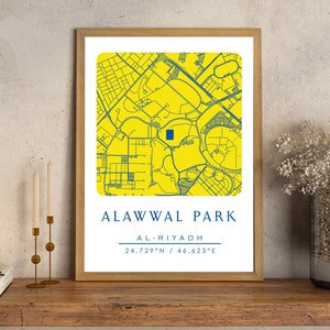 Pôster do estádio ALAWWAL Park (download de arquivo digital), mapa de localização do Al-Nassr FC, impressão do mapa do estádio Al-Riyadh, presente exclusivo, presente para fãs do Al-Nassr