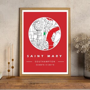 Saint Mary&#39;s Stadium (Digital File Download), Southampton FC Location Map, Saint Mary&#39;s Stadium Map, The Saints FC Fans, Christmas Gift