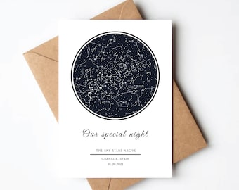 Custom Night Stars Card, When We Met Card, Our First Date, Night We Married, Star Map Card for Husband Wife Partner, Sky Constellation Card