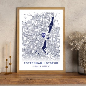 Cartel del estadio del Tottenham Hotspur (descarga de archivos digitales), ubicación del Tottenham FC, mapa del estadio del Hotspur, regalo de Navidad, fans de los Spurs FC